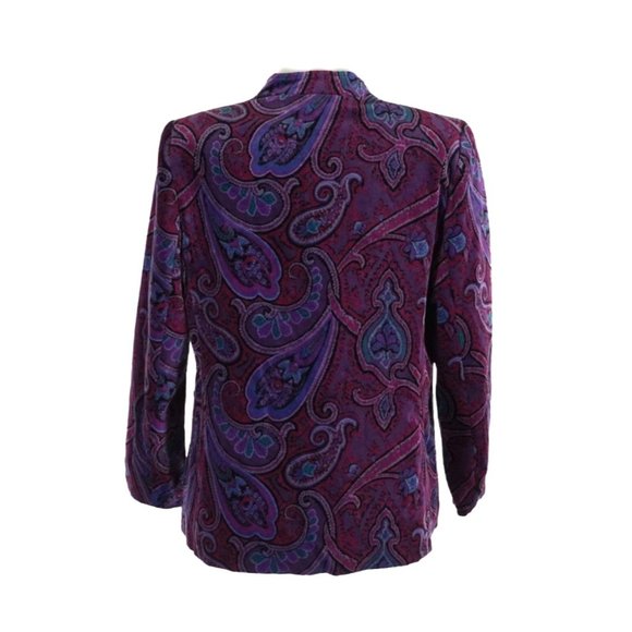 Vintage Purple Paisley Velour Blazer Tan Jay Jacket Womens Size 10 Oui Petites - Picture 3 of 10
